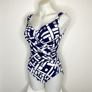 Miraclesuit Must Have Escape One Piece Swimsuit Womens 10 Silver Blue Print